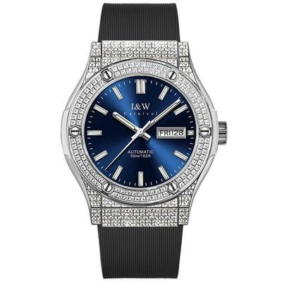 Đồng hồ nam chính hãng I&W Carnival 55851G3-S2 Viền đá đẹp, Kính sapphire,chống nước 50m,máy cơ Automatic,dây cao su