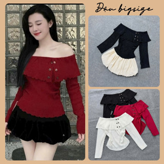  Set đồ bigsize nữ áo trễ vai chất xốp nhật kèm chân váy bí ngắn chất lụa dễ thương - SET956 