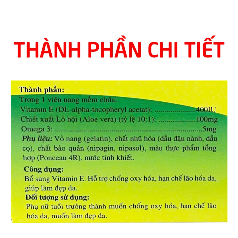 Vivita.E 400 (vỉ 30 viên) bổ sung vitamin E 400iu giúp đẹp da, ngừa lão hóa da - 30 viên