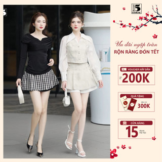 Set áo gile, 2 túi giả gần cạp tiểu thư sang chảnh AH78 và chân váy xếp ly cách điệu CH40 Twenty.5 (Tách set)