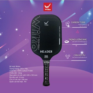 Vợt Pickleball Wika Header chính hãng,  Trọng lượng siêu nhẹ, Chất liệu 100% Carbon T1000