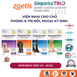 Simparica TRIO Viên nhai vị thịt heo cho chó 2.6-40kg phòng & trị ve rận bọ chét ghẻ viêm da giun