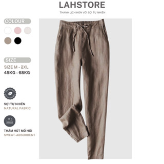  Quần dài baggy nữ LAHSTORE vải linen cạp chun dây thắt eo trẻ trung QD08  Nâu  
