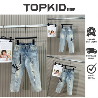 Quần Jean Amiri Bé Trai Thêu Chữ Cực Xịn - Quần Bò Cho Bé Phối Rách Gối | Topkid Shop