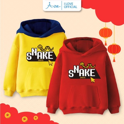 Áo hoodie cho bé Happy New Year 2025, áo dài tay ILOVE chất nỉ da cá mềm mịn cho bé từ 10-32kg mặc Tết 2025