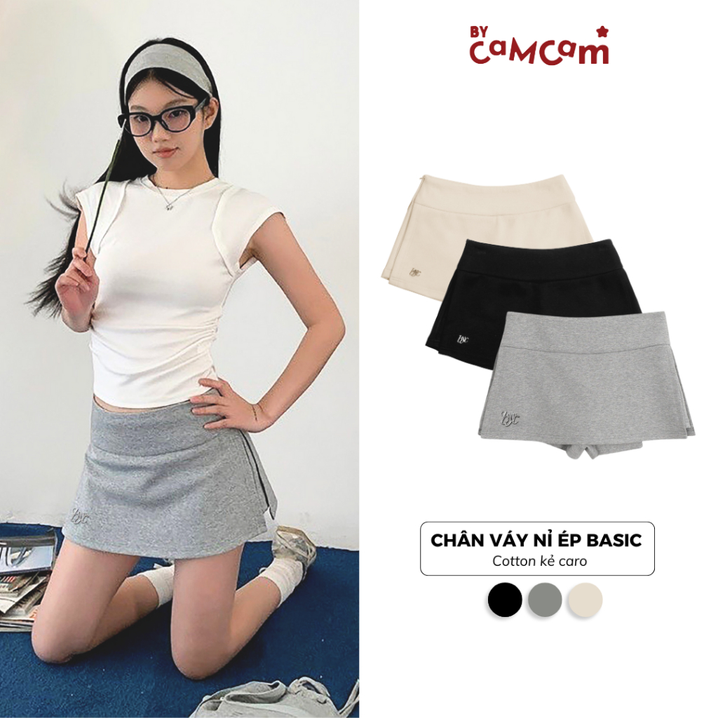 Quần Váy Ngắn 𝑩𝒚𝒄𝒂𝒎𝒄𝒂𝒎 Nỉ Ép Basic Tôn Dáng Dành Cho Nữ Phong Cách Hàn Quốc. CQL018
