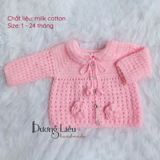 Áo len mẫu tay dài đính hoa hồng cho bé từ 1 đến 24 tháng