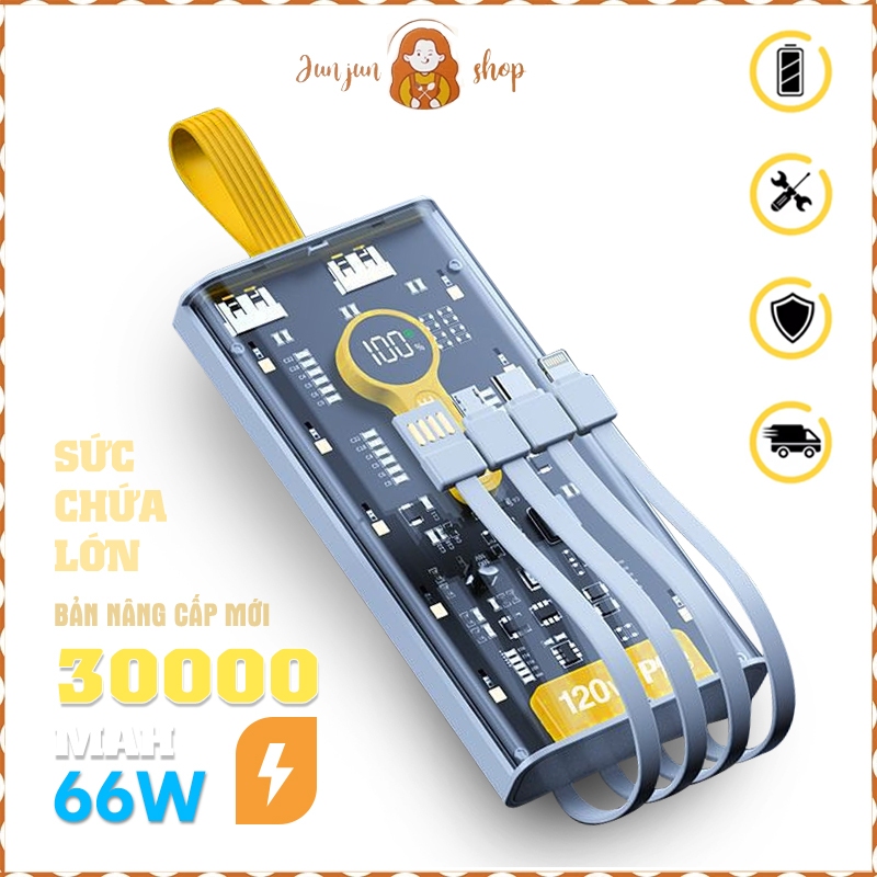 Sạc Dự Phòng 300000mAh Có Sạc Nhanh PD 20W Kèm 4 Cáp Sạc Màn Hình LED Hiện Thị Phần Trăm Pin Dung Lư