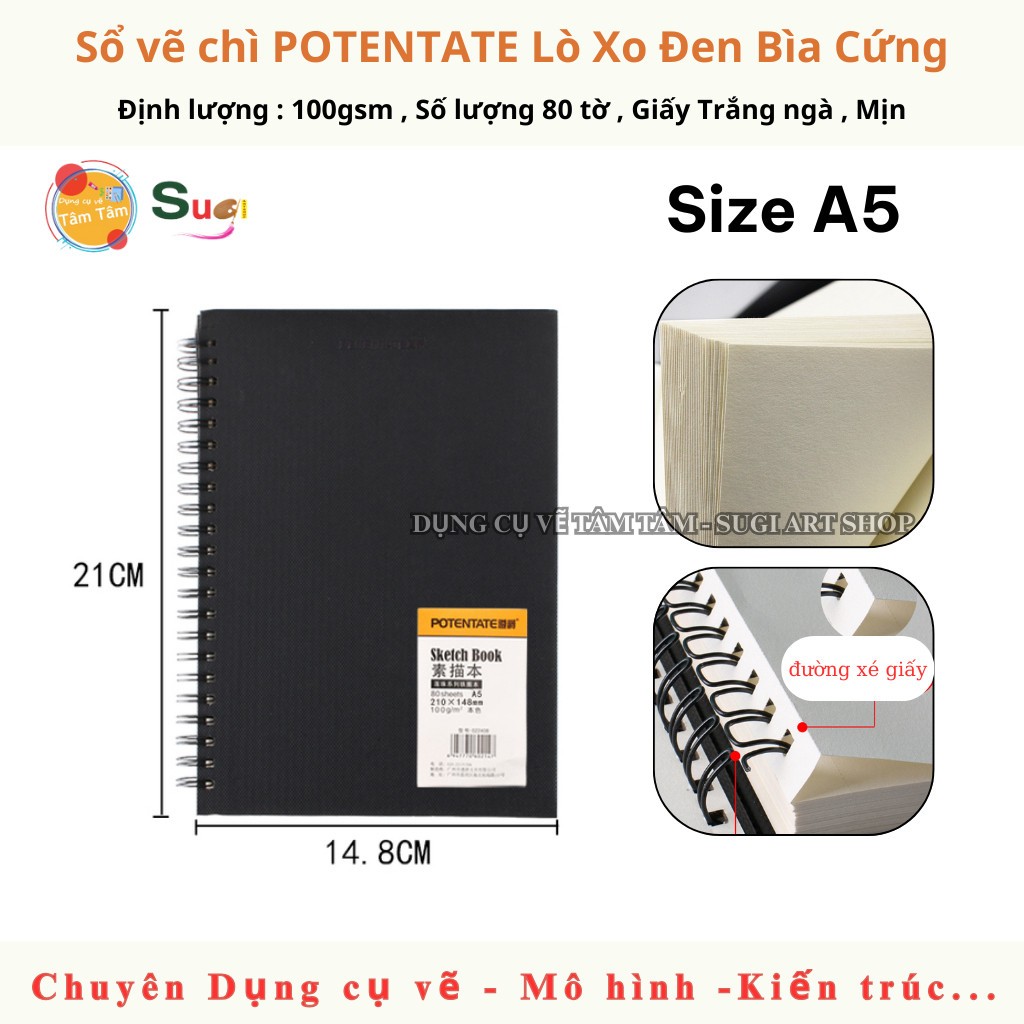 Sketchbook, sổ canson vẽ chì A5 (Lò xo bìa đen)-potentate