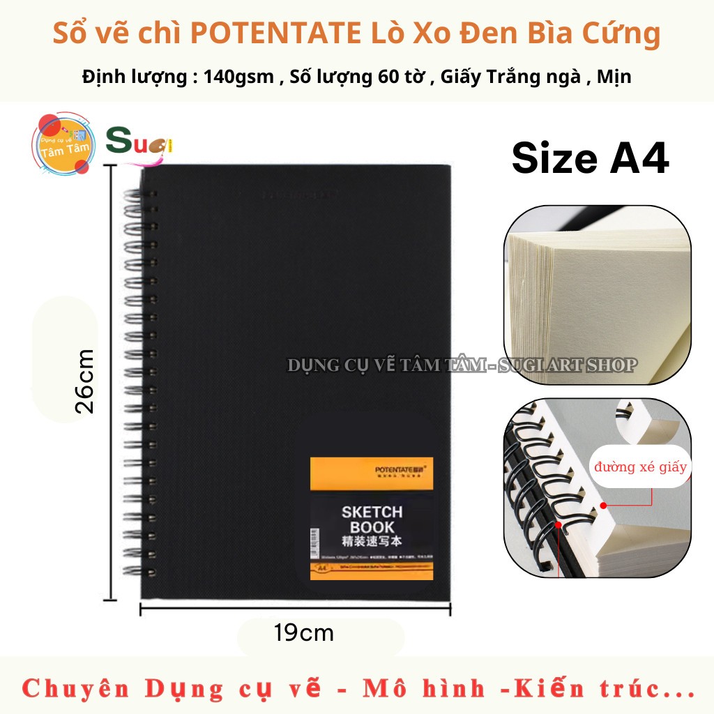 Sketch book A4, sổ canson vẽ chì A4 lò xo a4-Potentate