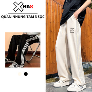 Quần nhung tăm thu đông 3 sọc ống rộng nam nữ XMAX cạp chun quần nỉ unisex thể thao ống rộng B098