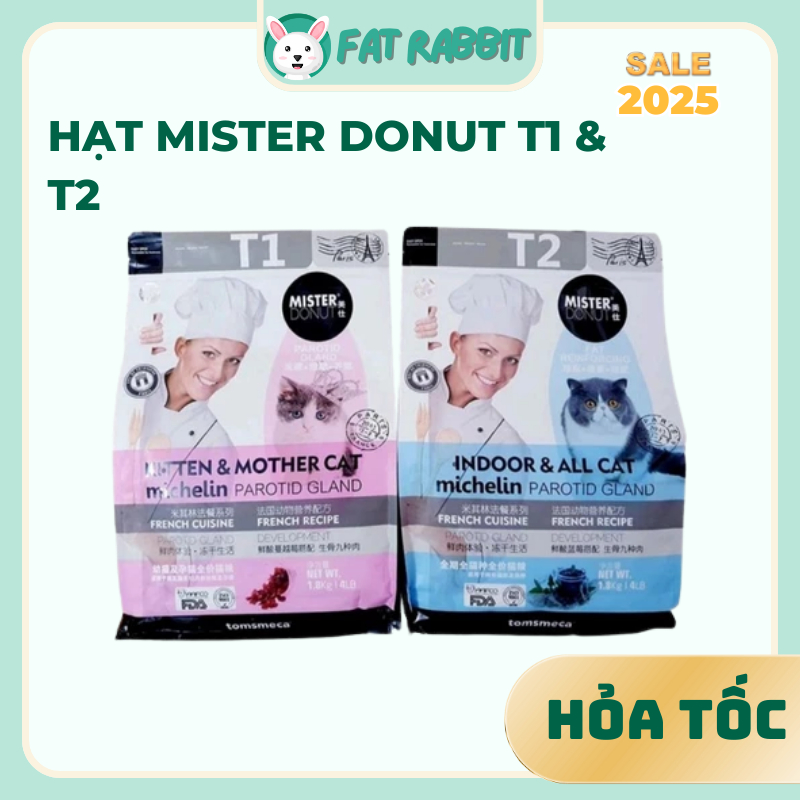 [Hỏa tốc] Thức ăn cho mèo hạt Mister Donut T1 & T2 (1kg) cao cấp cho mèo