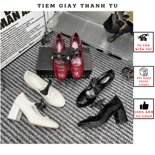   822-30 + 858-20  Giày cao gót búp bê đính nơ gót trụ 7p da bóng mềm hàng cao cấp fullbox 