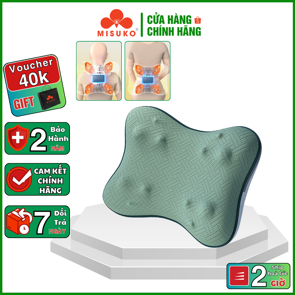 Gối Massage Đa Năng Nhiệt Hồng Ngoại MISUKO GS-T27 , Chuyên Sâu Cổ Vai Gáy, Thắt Lưng Chính Hãng