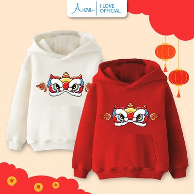 AORE-Áo hoodie in hình Chú Rồng Kỳ Lân , Áo nỉ dài tay có mũ cho bé trai, bé gái mặc Thu Đông, Tết, đi học, đi chơi