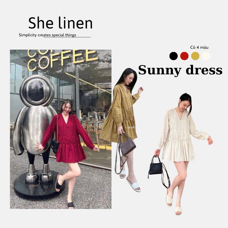 SUNNY DRESS- Đầm Suông Babydoll Linen, Đầm Suông By She Linen