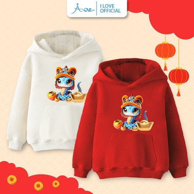 AORE-Áo hoodie TẾT Bé Na may mắn cho bé, Áo dài tay có mũ chất nỉ da cá in hình Rắn mềm mịn cho bé 10-34kg