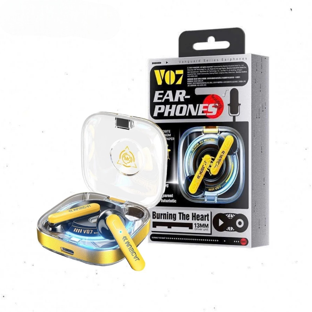 Tai nghe Bluetooth WEKOME V07, tai nghe chơi game thiết kế trong suốt âm thanh sống động