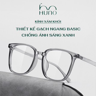 Mắt kính nam nữ gọng trong màu xám tro thời trang HUNO, Thiết Kế Gạch Ngang Basic Phong Cách Hàn Quốc - KR60
