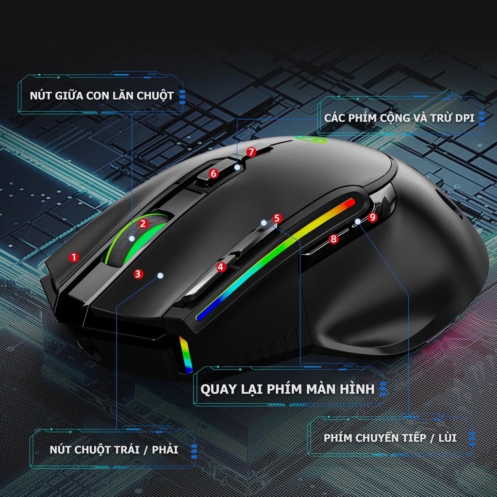 Chuột gaming không dây dark ailen D4 - LED RGB - Công thái học - chơi game - tác vụ văn phòng | BigBuy360 - bigbuy360.vn