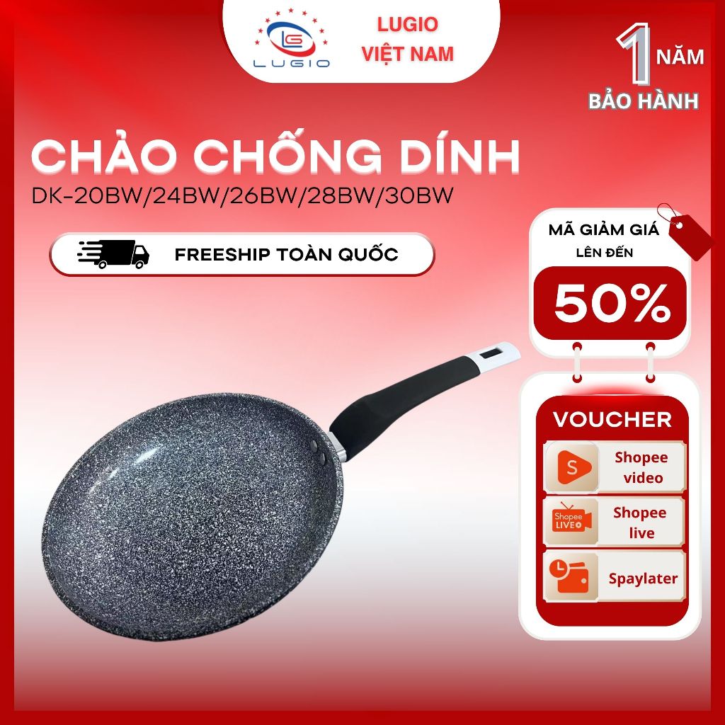Chảo hợp kim (chống dính Gốm) thương hiệu DURAKING, model DK-20BW/DK-24BW/DK-26BW/DK-28BW/DK-30BW
