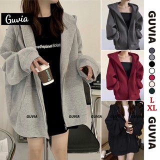 Áo Khoác Hoodie Zip GUVIA Tay Phồng (Có Túi Trong), Áo Khoác Nỉ Hoodie Trơn Nam Nữ Dây Kéo Nhiều Màu Form Rộng AKN01