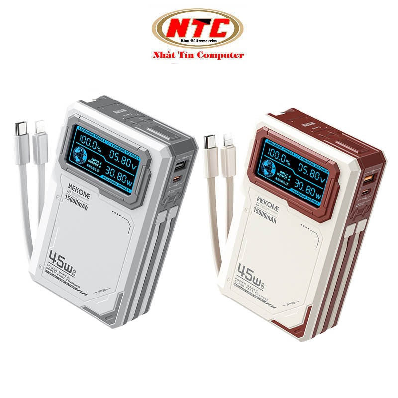 Sạc dự phòng 45W siêu nhanh 15000mAh Wekome WP-88 kiêm sạc tường PD 45W QC 22.5W chân cắm 220V - LCD