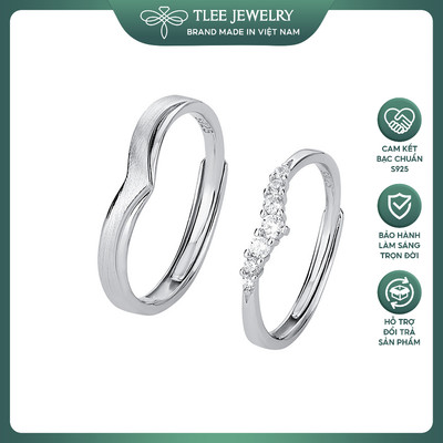Nhẫn đôi bạc nữ TLEE mũi cung tên nạm đá CZ lấp lánh TLEJEWELRY ND0120