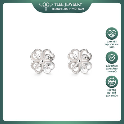 Khuyên tai bạc nữ TLEE bốn lá viền hoa rỗng xoắn chốt ren bi vặn nữ tính TLEE JEWLERY B0441