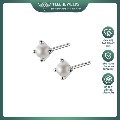 Bông tai bạc nữ TLEE trụ bốn chấu gắn trai Shijia nữ tính TLEE JEWELRY B0433