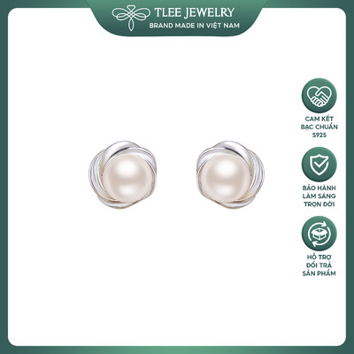 Khuyên tai bạc nữ TLEE hoa hồng xoắn gắn trai nước ngọt chốt ren bi vặn TLEE JEWELRY B0454