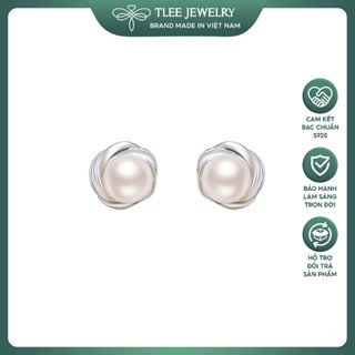  Khuyên tai bạc nữ TLEE hoa hồng xoắn gắn trai nước ngọt chốt ren bi vặn TLEE JEWELRY B0454 