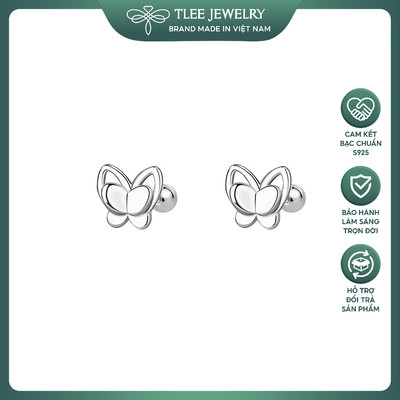 Bông tai bạc nữ TLEE hồ điệp trơn khung viền rỗng chốt ren vặn xinh xắn TLEE JEWELRY B0430