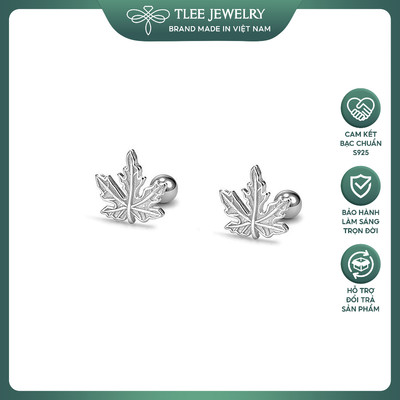 Khuyên tai bạc nữ TLEE lá phong chốt ren bi TLEE JEWELRY B0458