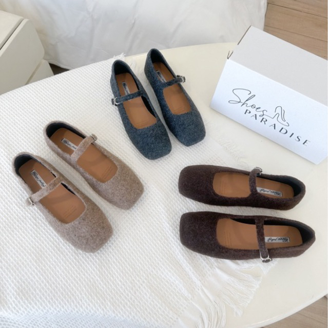 (Sẵn - Hoả tốc) Giày bệt mũi vuông quai gài mềm êm phong cách Hàn Quốc màu đen, kem, nâu Shoes Parad