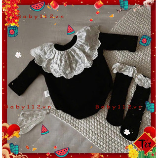 Body dài cổ ren bèo tiểu thư mùa thu đông kiểu Hàn Quốc cho bé gái BABY112