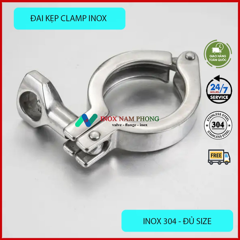 ĐAI KẸP CLAMP INOX 304, ĐAI XIẾT CLAMP RỜI DÙNG CHO CLAMP VI SINH ĐỦ SIZE