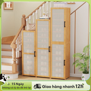 Tủ giày Cửa mây tre đan Tủ giày hiện đại có cửa, thoáng khí, làm từ tre tự nhiên, chống bụi và chống nước