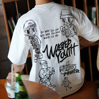  Áo thun Brand Adamtino Wasted Youth Power - In Họa Tiết Lính và Chữ Cá Tính Trước Sau - Streetwear Ppirit  262  