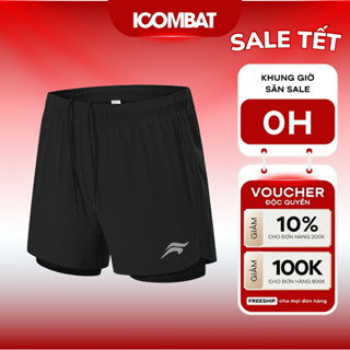 Quần Short Nam chạy bộ 2 lớp ICOMBAT® RUNNING V2 gồm lớp quần đùi dù và lớp legging ngắn (Đen, Xám chì)