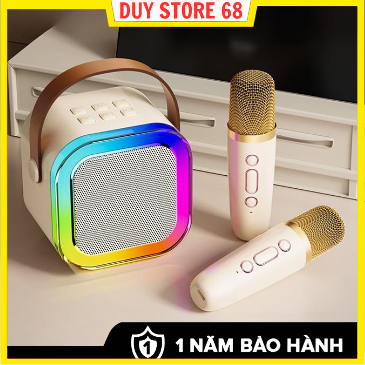 Loa Bluetooth Karaoke Mini K12 ,D1Siêu Hay, Kèm 2 Micro Mini, Chất Âm Hoàn Hảo, Mic Hút Âm, Nâng Tone, Chỉnh Vang