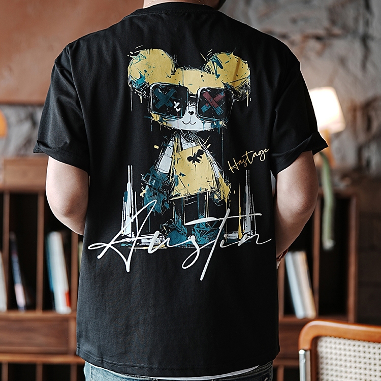 Áo thun Brand Adamtino Hostage Bear - In Hình Gấu Đeo Kính Nghệ Thuật Trước Ngực và Sau Lưng - Stree