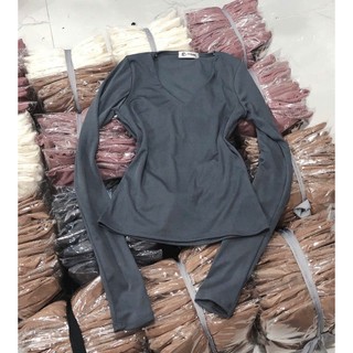 Áo thun tay dài cổ V ôm body chất thun cotton co dãn rất đẹp HÌNH THẬT