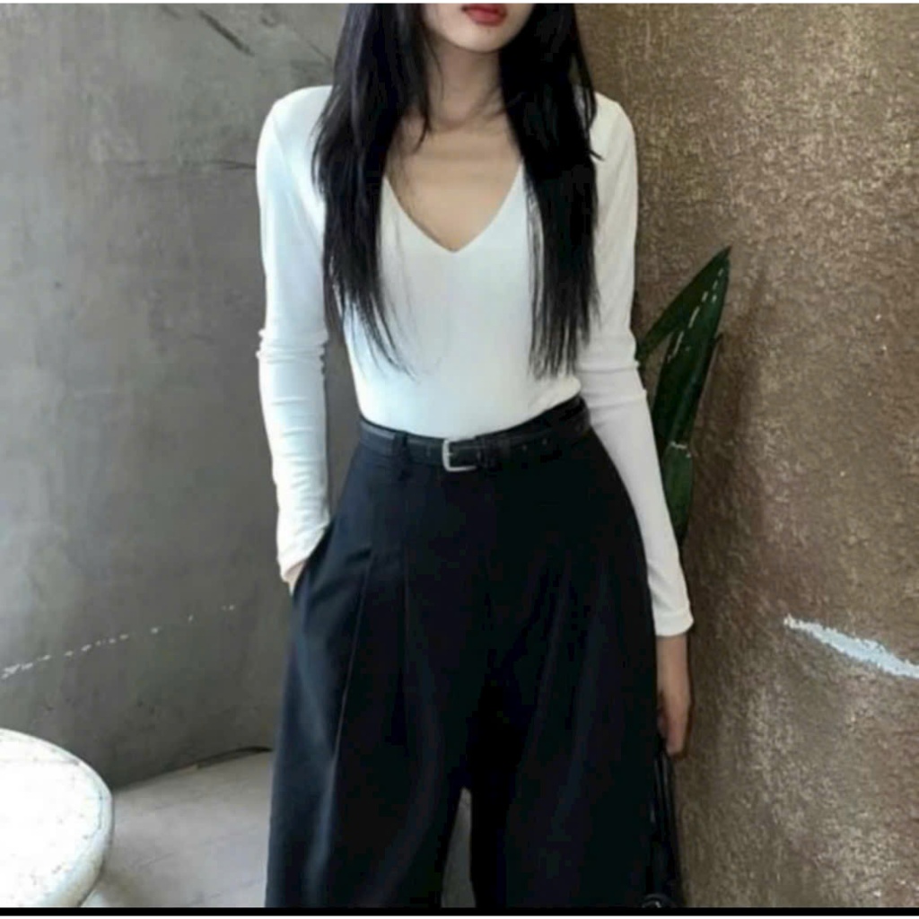 Áo thun tay dài cổ V ôm body chất thun cotton co dãn rất đẹp HÌNH THẬT