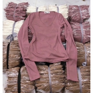 Áo thun tay dài cổ V ôm body chất thun cotton co dãn rất đẹp HÌNH THẬT