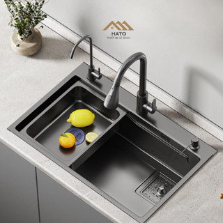 Chậu Rửa Bát 1 Hố Hato Inox 304 Cao Cấp Phủ Nano Chống Xước,Bồn Rửa Chén 1 Ngăn 1 Ngăn Lớn Kích  Bảo Hành 5 Năm