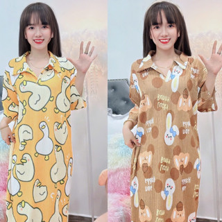 Đầm Suông Thun Xốp Dập Ly Thái Cổ Bẻ Dáng Dài Maxi Form Rộng - Bory Studio