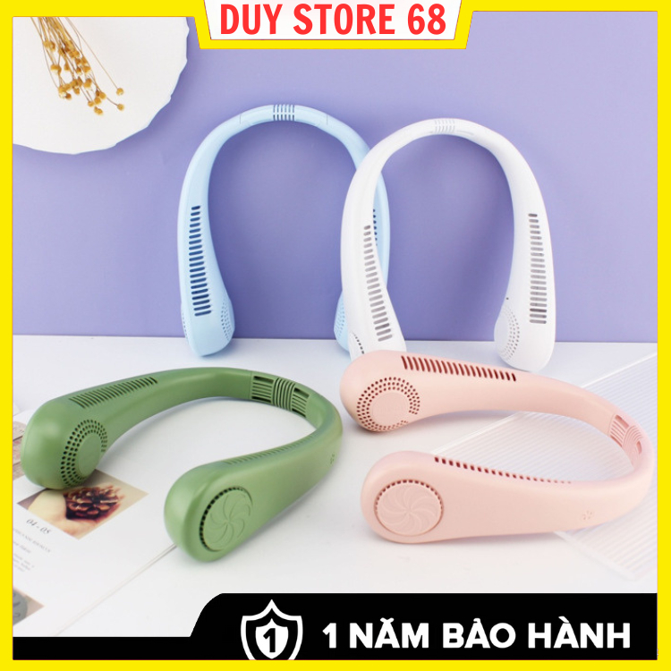 Quạt mini đeo cổ không cánh làm mát thông minh 360 độ, quạt treo cổ tích điện 3 chế độ pin 2400mAh sạc USB