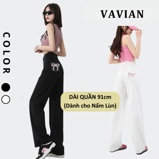 Quần Kaki Nữ Ống Rộng Thêu Nơ Lưng Cao Dáng Suông Dễ Thương Phong Cách Hàn Quốc, Quần suông nữ ngắn dành cho NẤM LÙN