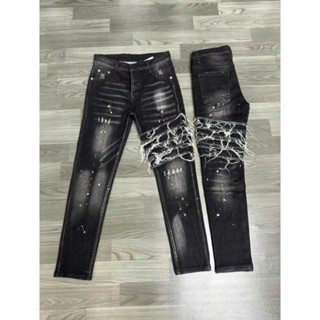 Quần jean nam DSQ đen trơn 4 cúc phối 4 viền đính đá phong cách trẻ trung cao cấp